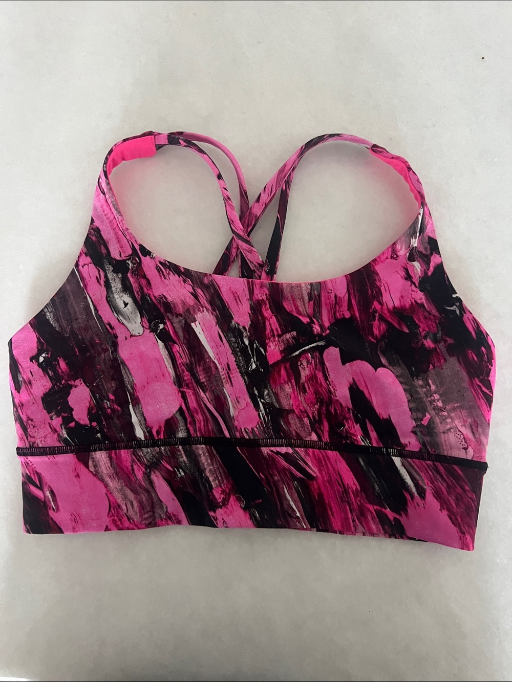 lululemon athletica Hot Pink & Black Brushstroke Strappy Sports Bra